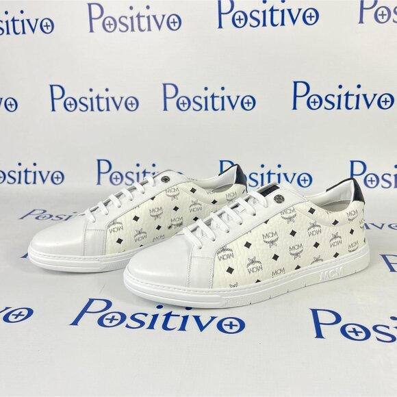 MCM Terrain Derby Visetos White Leather Low Top Sneakers US 11 EU 44 - Picture 2 of 8